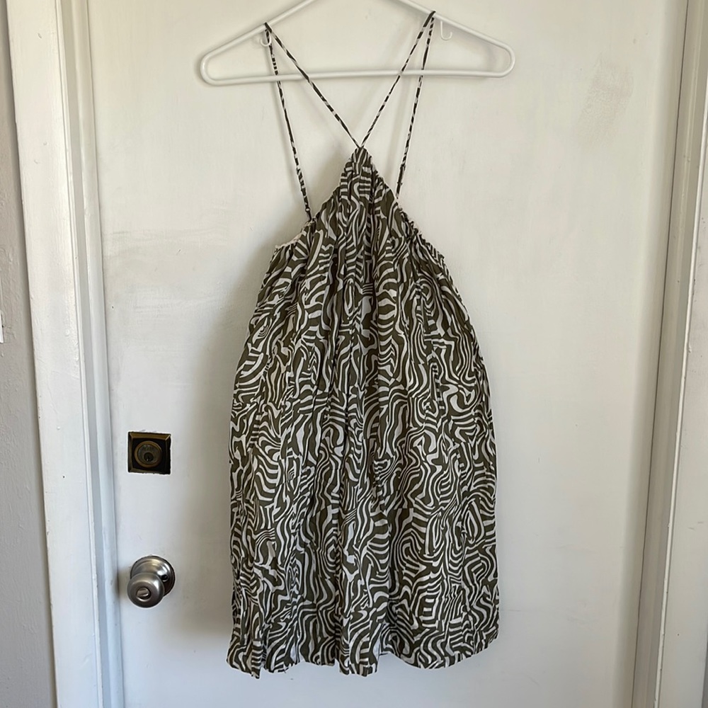 Abercrombie Floaty Trapeze Mini Dress, green pattern, size XS